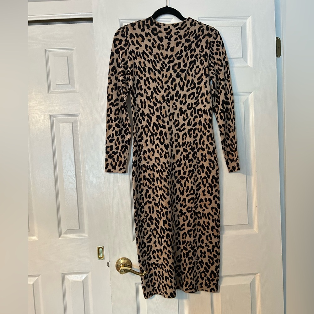 Nina Leonard Leopard Long Sleeve Midi Bodycon Sweater Dress